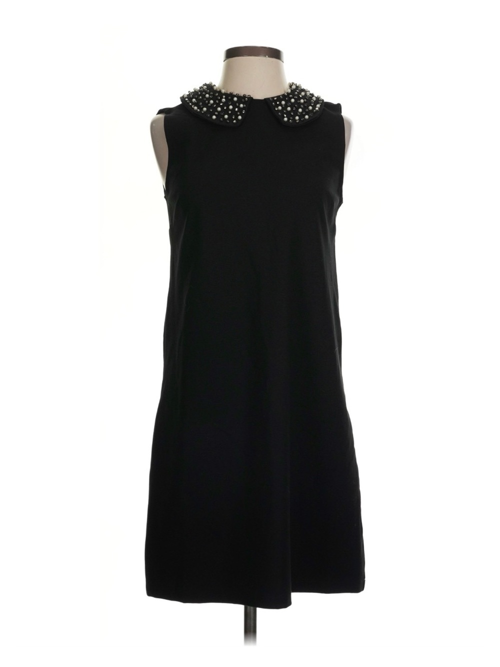 Philosophy Dark Navy Blue Sleeveless Shift Dress with Pearl-Embellished Collar